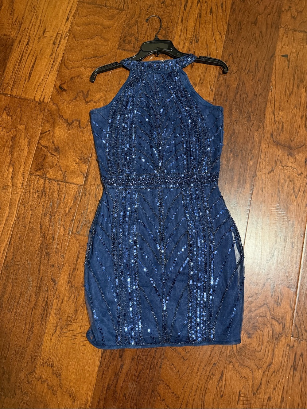 Minuet Petite Navy Sequin Halter Mini Dress